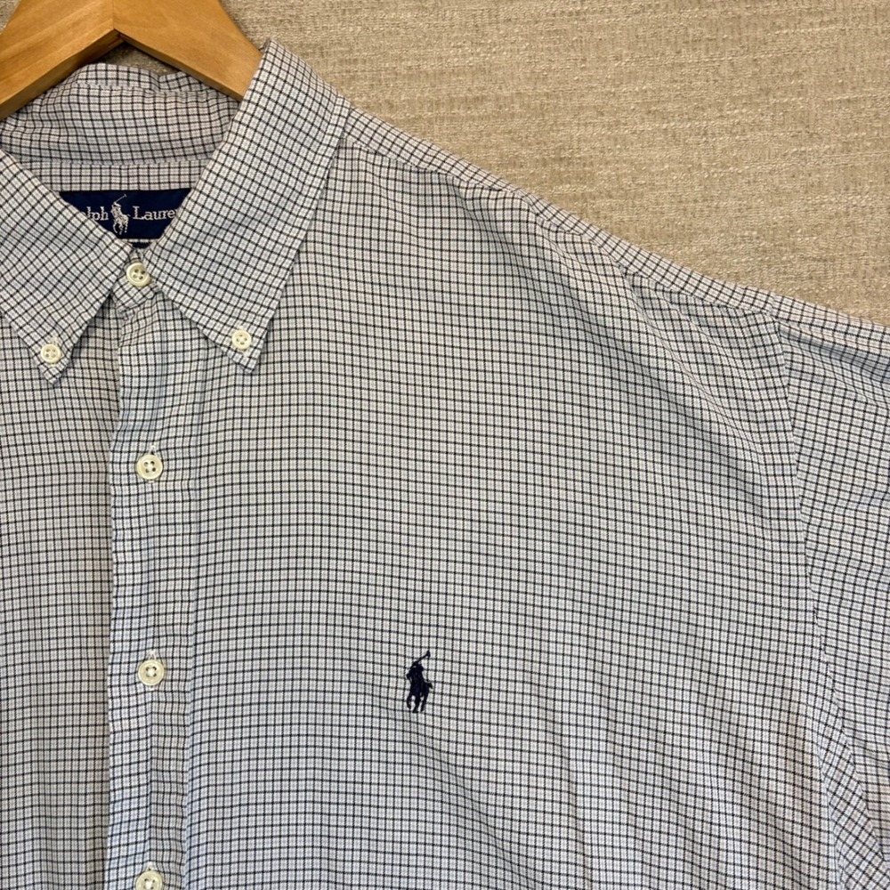 Y2K VTG Ralph Lauren Polo Blake Shirt Mens XXL Blue White Check Cotton Relaxed